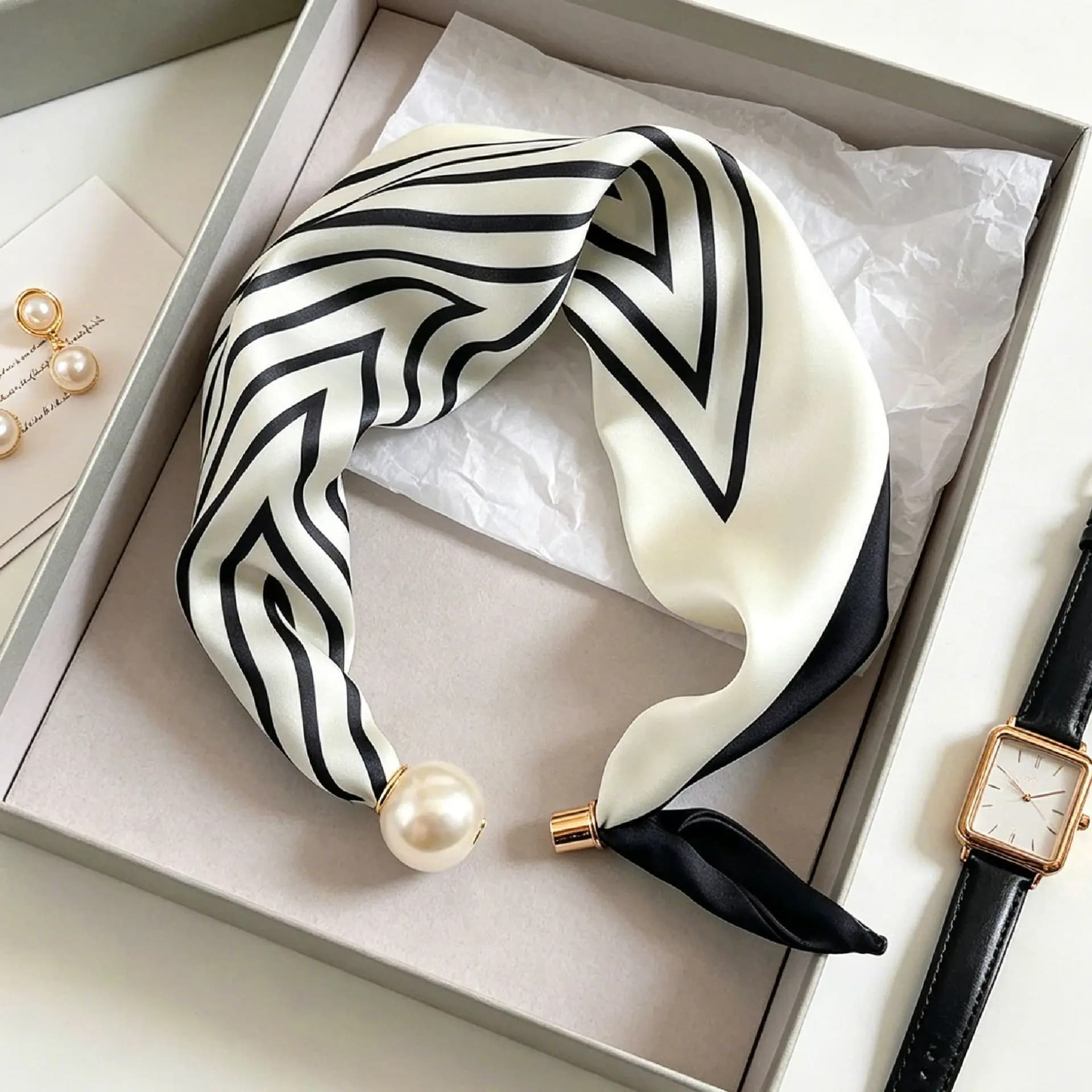 Pearl Stripe Magnetic Buckle Scarf
