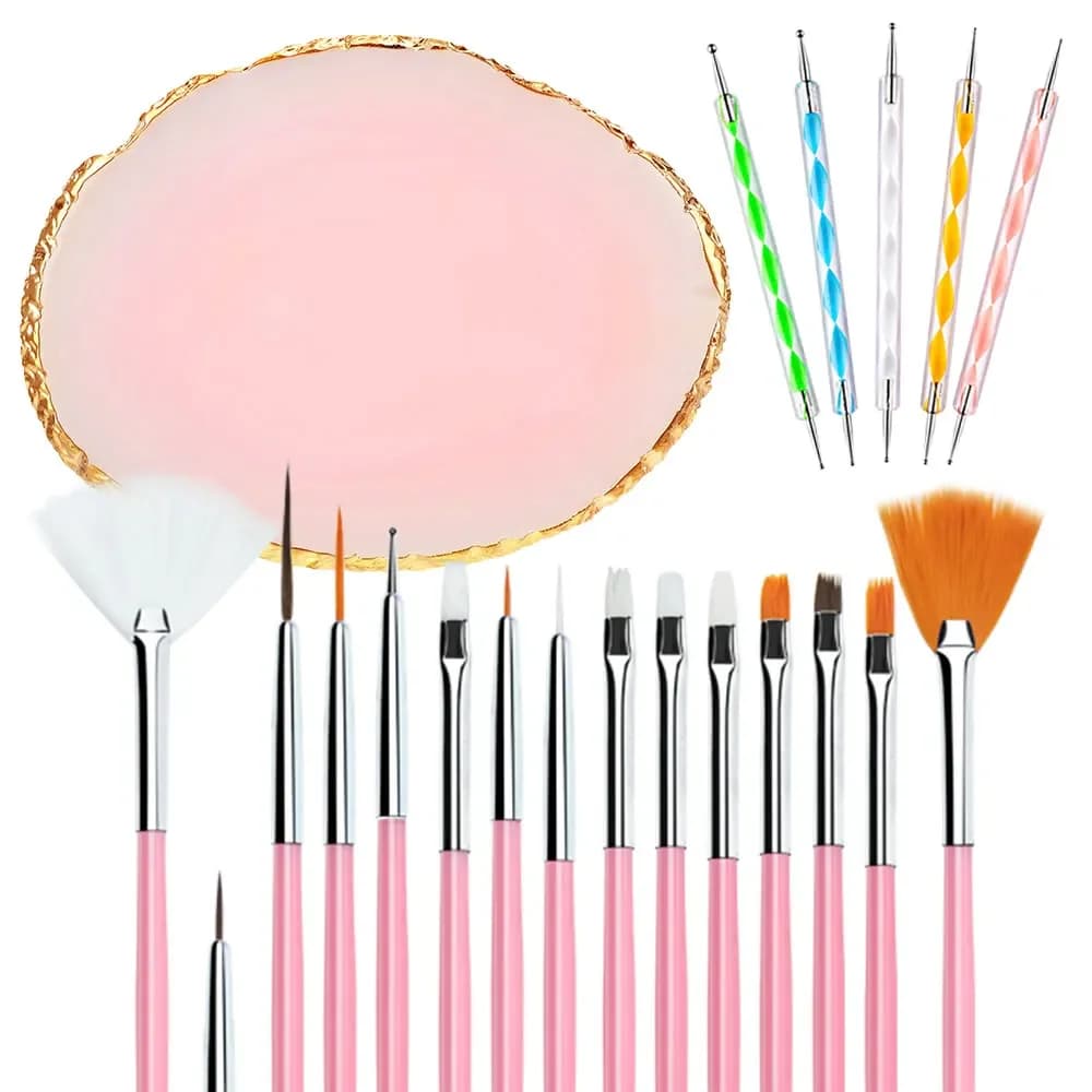 Nail Art Palette And Brush Design Tip Painting Drawing Display Carving Dotting Pen Acrylic Gel UV Polish DIY Manicure Set Tools