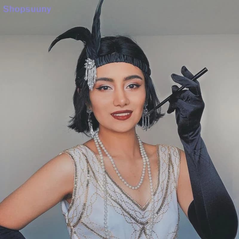 Women's Black Beaded Feather Headband