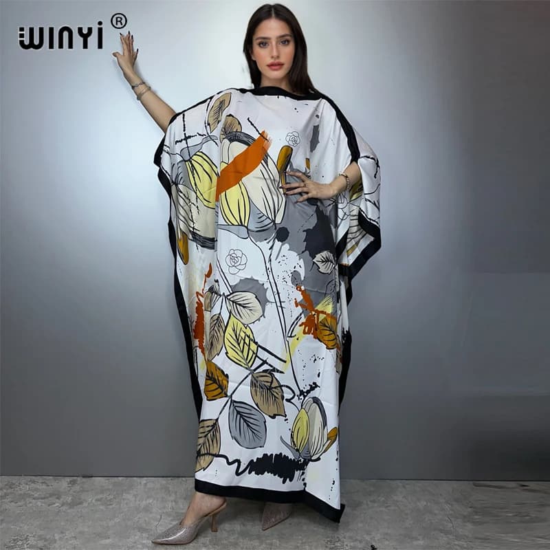 Printed Dresses For Women 2025 Fashion Design Loose Dress Batwing Maxi Long Femme Vestidos Summer Autumn Party Elegant Dress