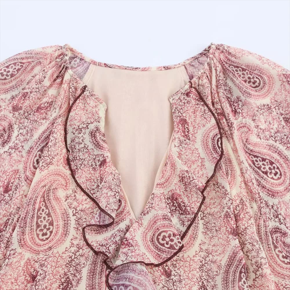 Women Fashion Printed Dresses Female Long Sleeve V-Neck Evening Dress Spring Summer Chic Streetwear Lady Elegant Chiffon Dresses