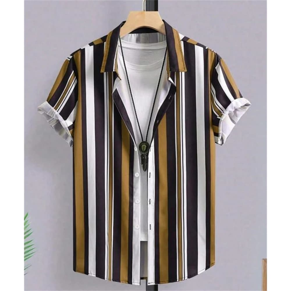 Men's Hawaiian 3D Striped Short Sleeve Shirt