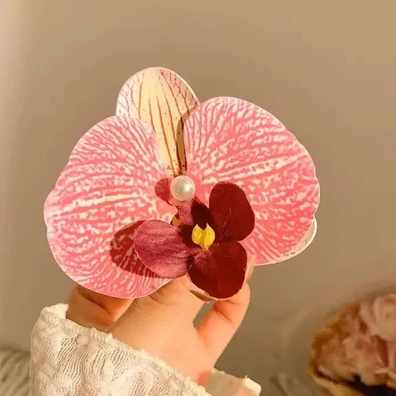 Pink Orchid Flower Hair Clip