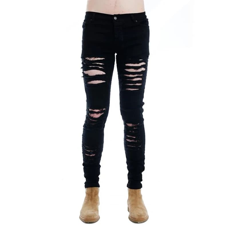 Black Ripped Narrow Fit Jeans Men