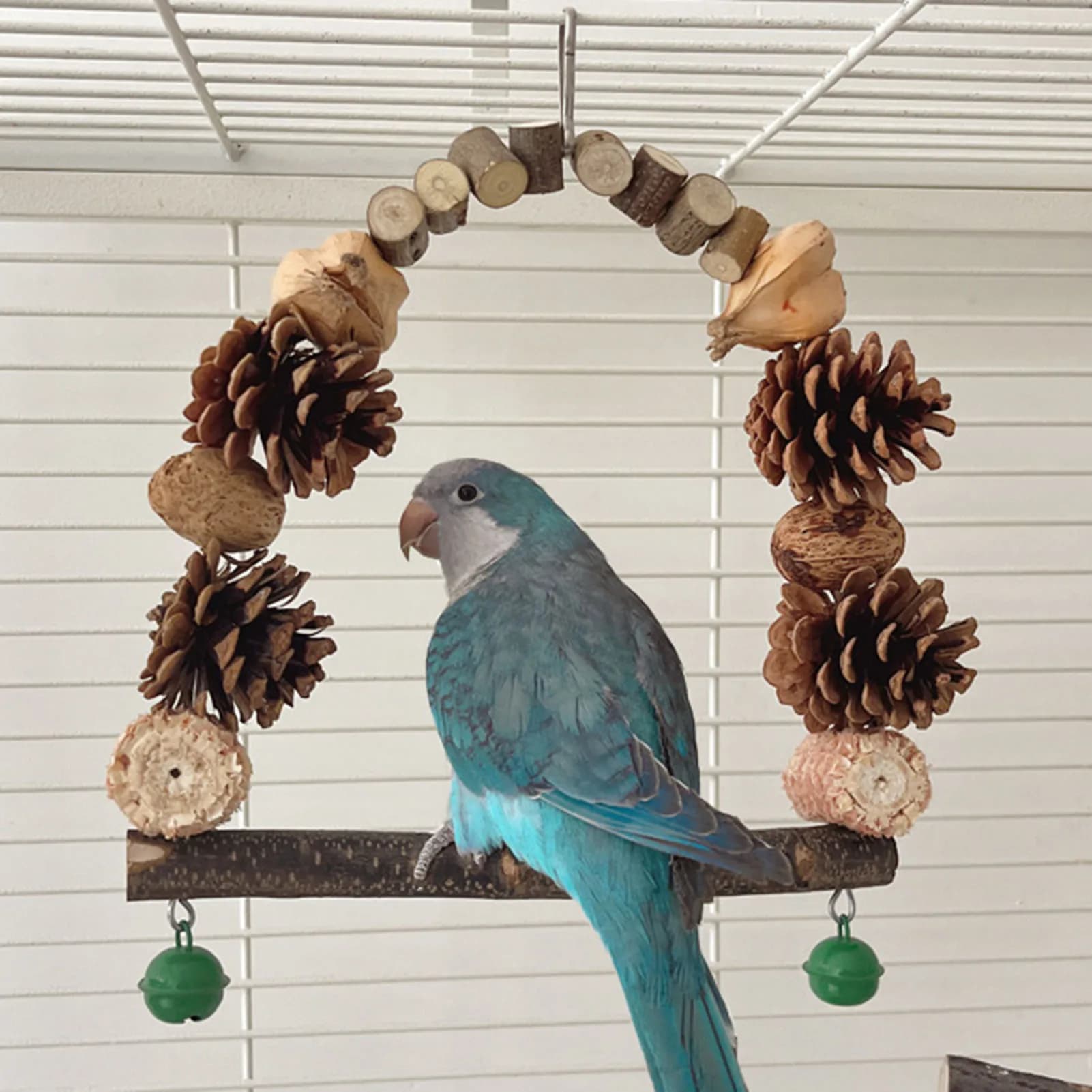 Natural Wood Parrot Perch With Swing