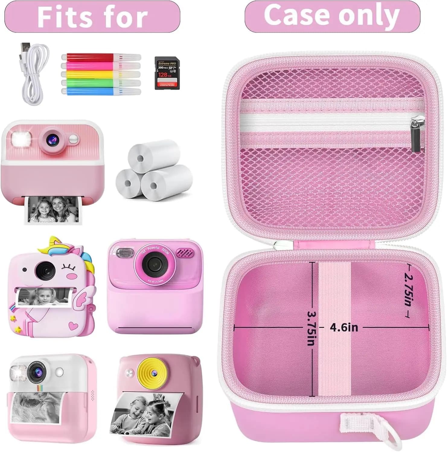 Kids Camera Storage Case with Accessories Pocket