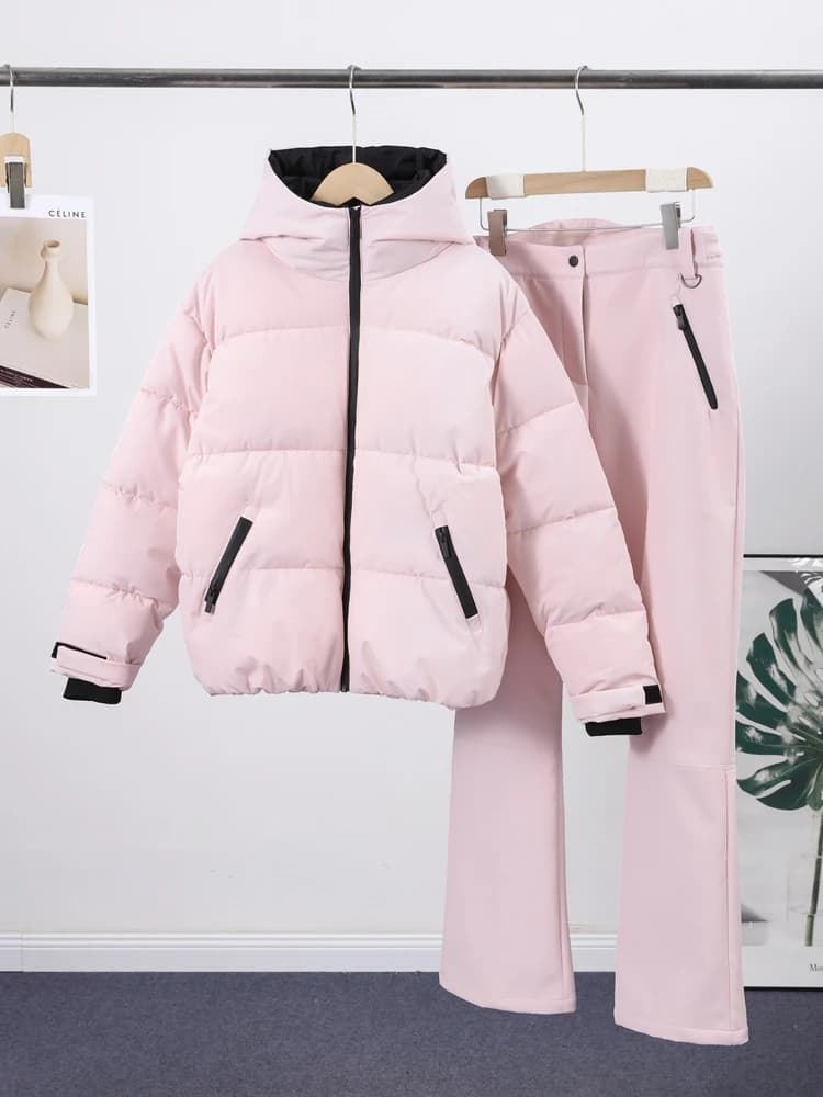 Women's Hooded Ski Suit with High-Waist Pants