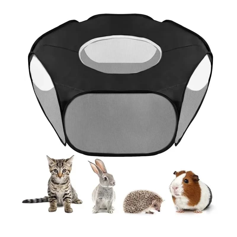 Portable Transparent Foldable Pet Playpen Tent Small Animal Cage Indoor Outdoor Kennel For Puppy Cat Hamster Rabbit Guinea Pig
