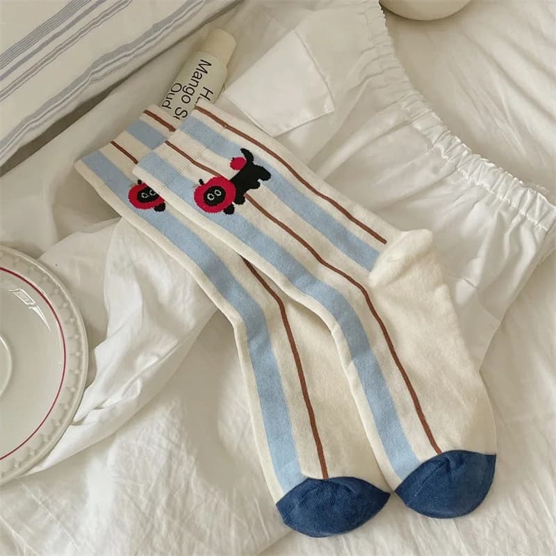 Women's Cartoon Striped Cotton Crew Socks