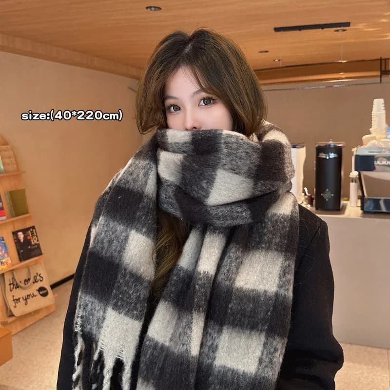 Winter Wool Plaid Scarf
