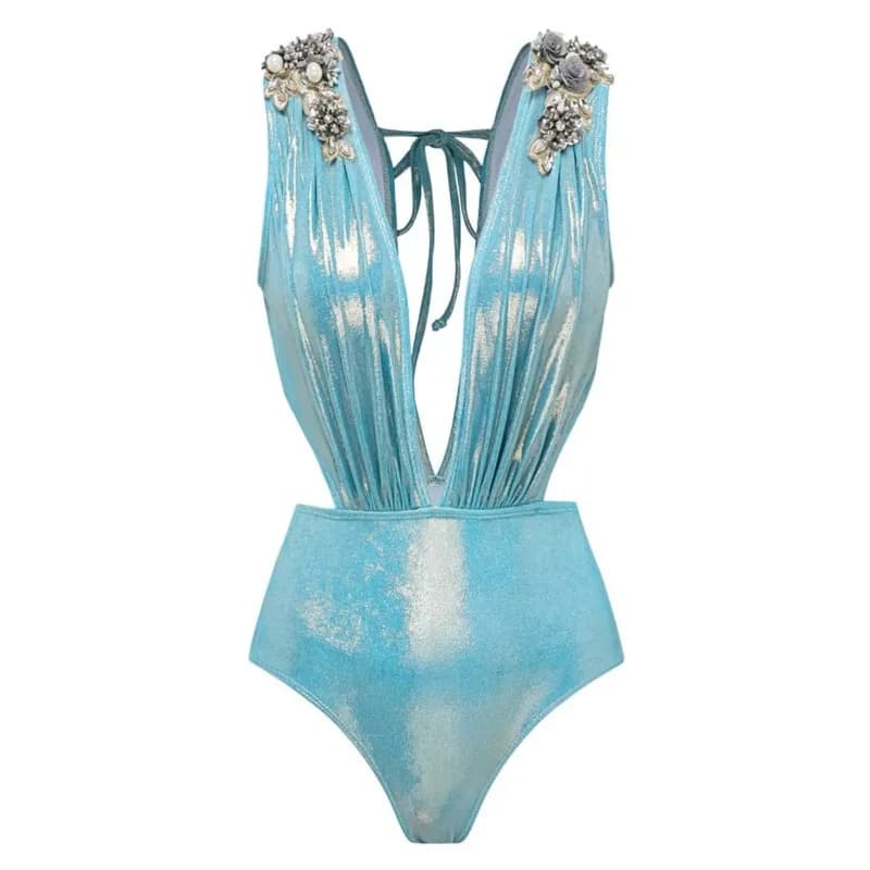 Women's Ruffle Print Bikini Bodysuit With Skirt