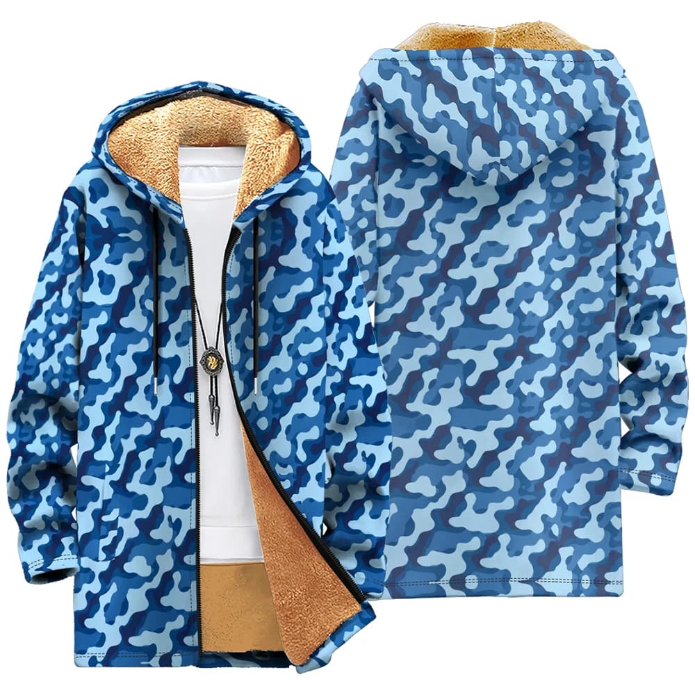 Camouflage Fleece-Lined Hooded Jacket
