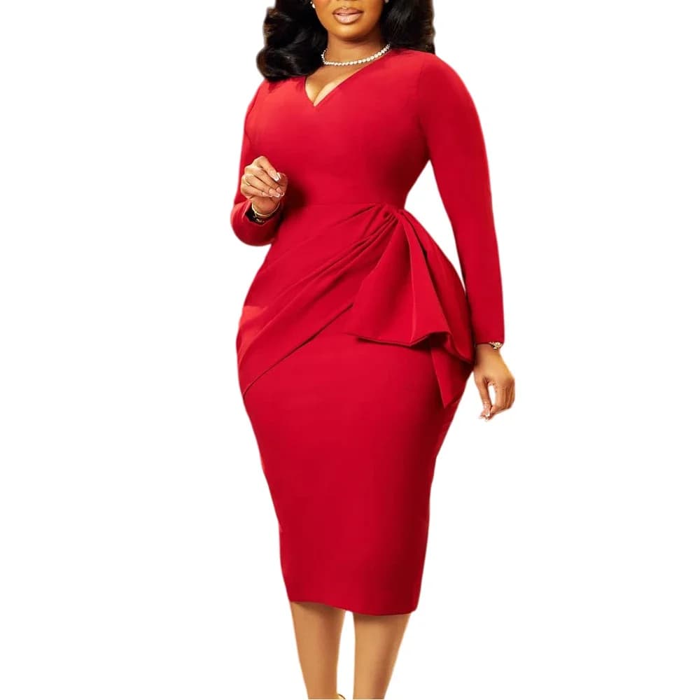 Women's V-Neck Ruched Midi Dress