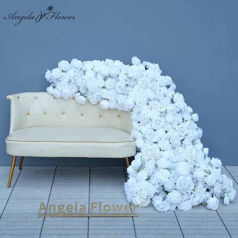 Pure White Silk Rose Flower Row Runner