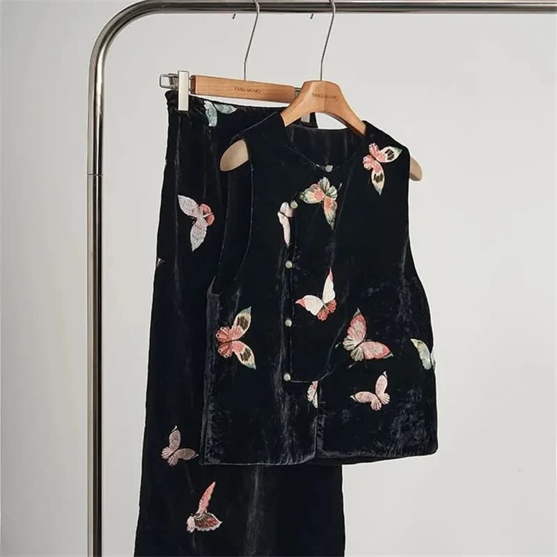 Women's Butterfly Embroidered Cotton Vest