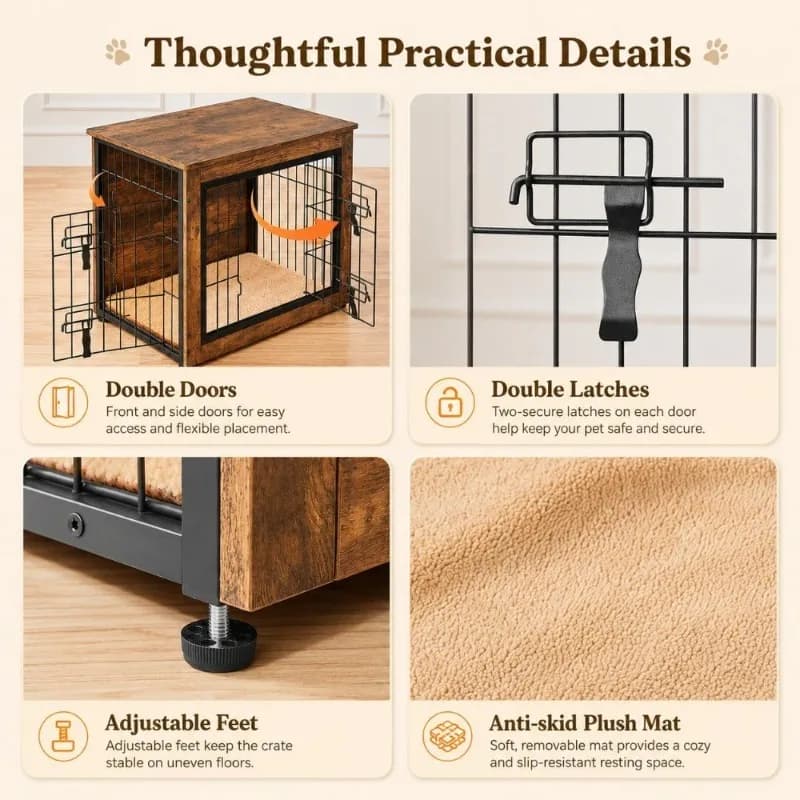 Wooden Dog Crate Side Table with Cushion