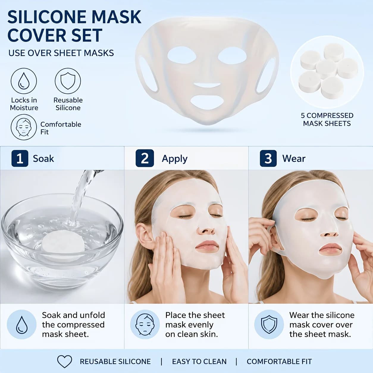 Reusable Silicone Face Mask Holder with Mask Sheets