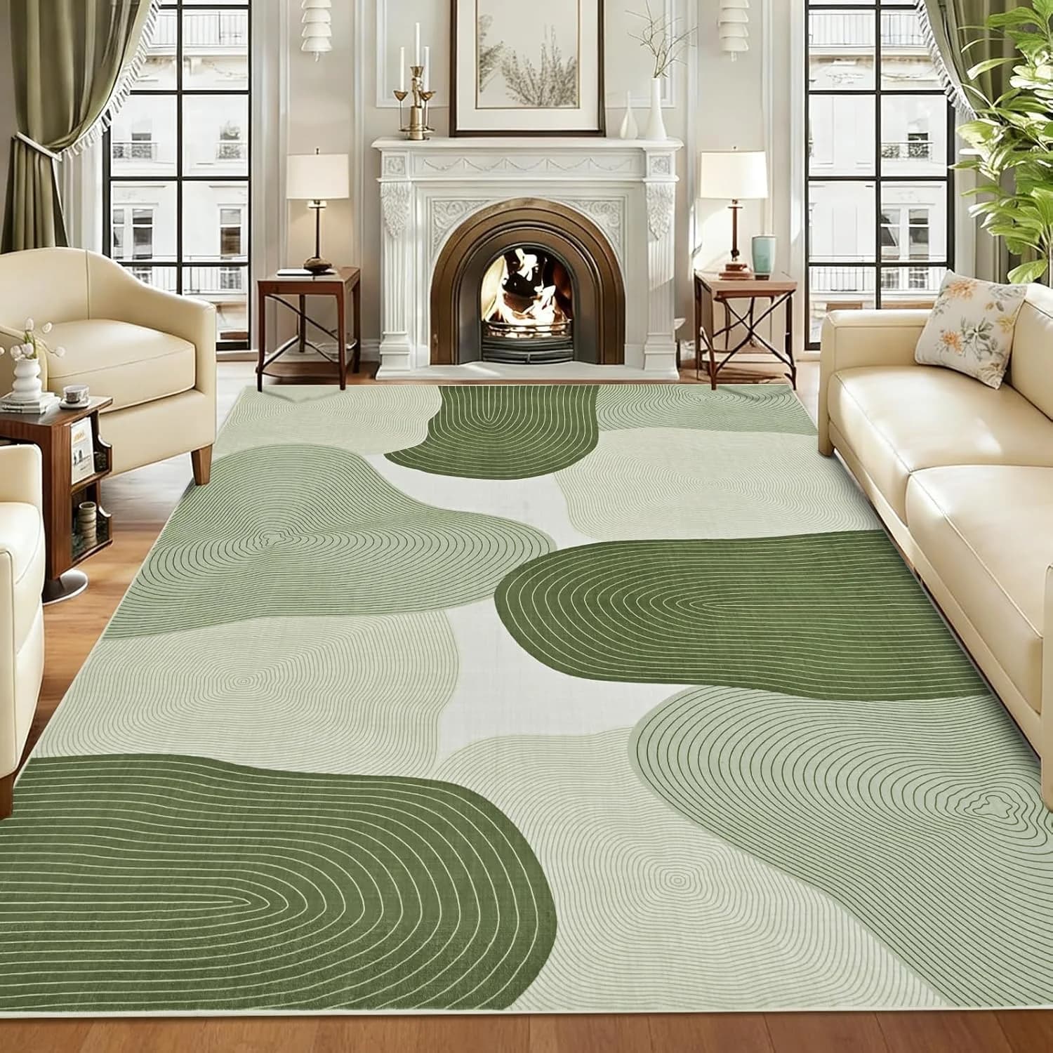 Modern Abstract Wavy Line Area Rug Sage Green