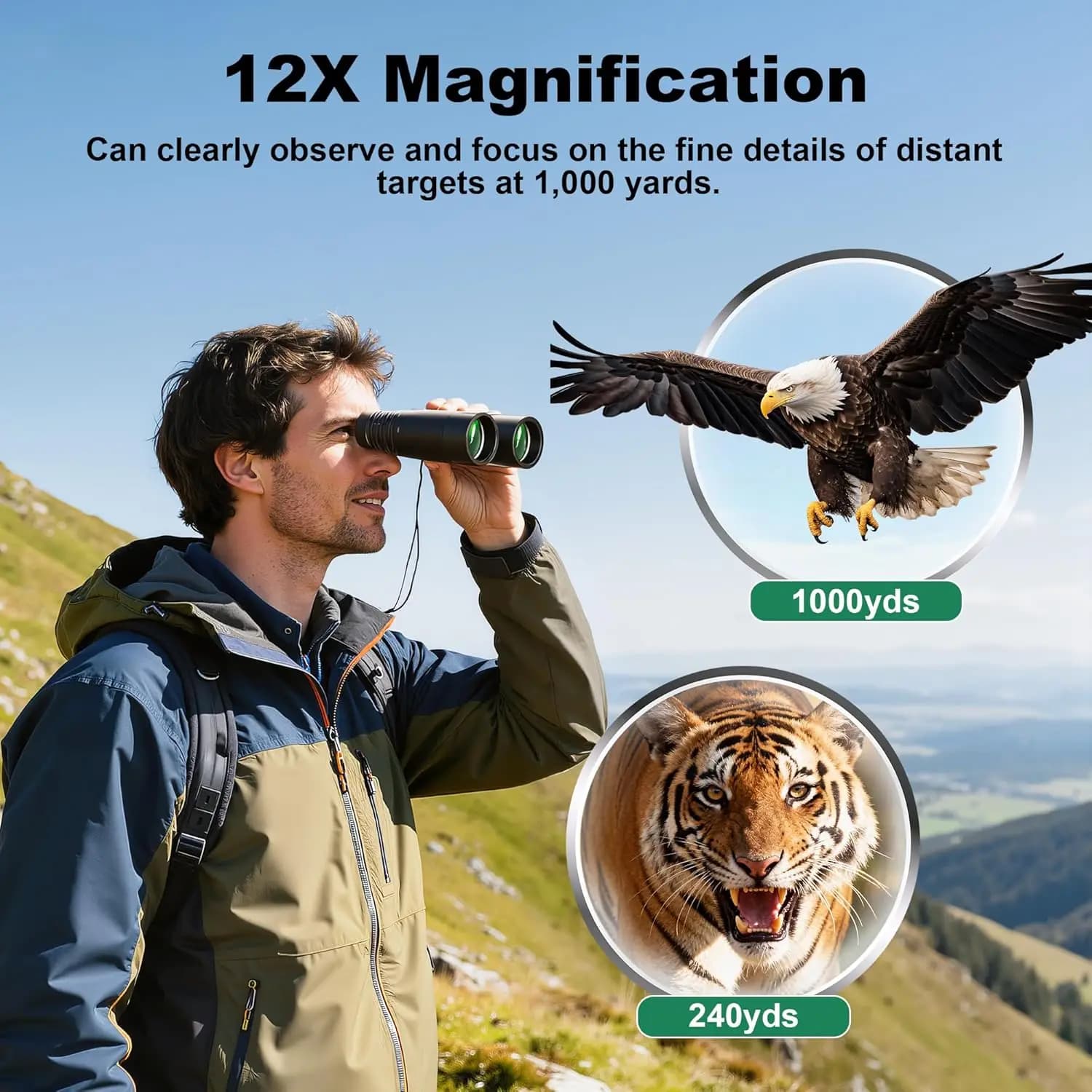 Professional HD Binoculars 12x50 BAK4 Waterproof