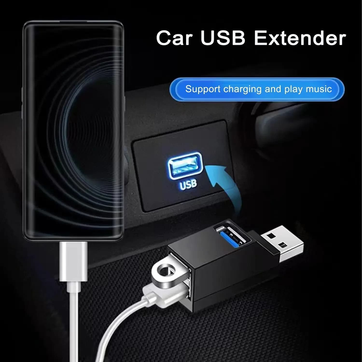 USB 3.0 Hub, 3-Port USB-A Adapter and Distributor, Plug and Play, No Driver Required, Easy to Use, Laptop, PC, Car, Mac Pro, iPa