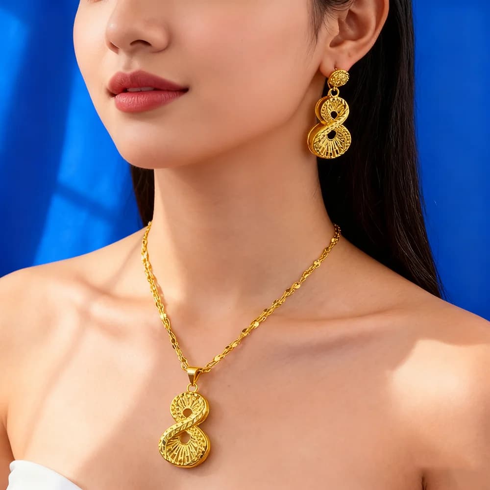 Dubai Gold Jewelry Set for Women Wedding Party Necklace Earrings Sets Indian Jewelry Set Free Shipping Bridal Costume Gifts
