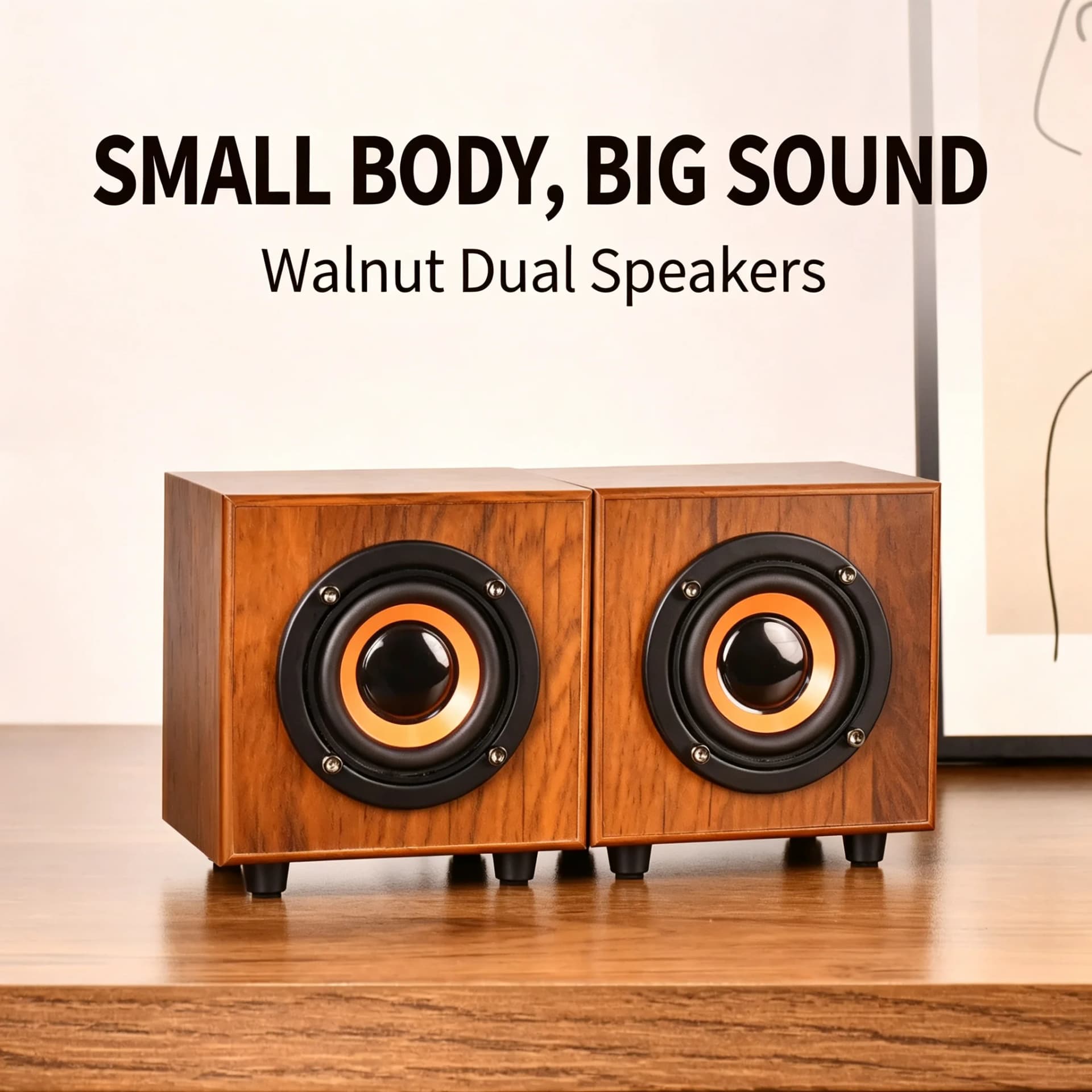 Walnut Wood Desktop Stereo Speaker