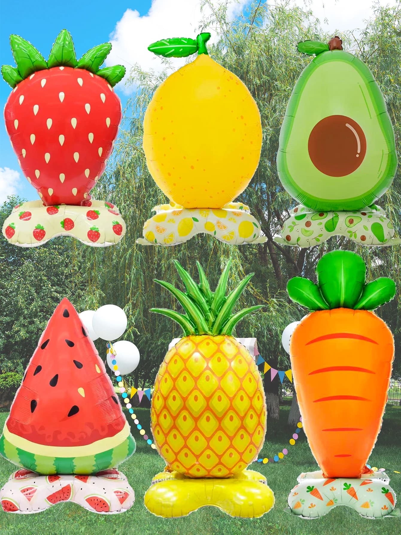 1 pack of strawberry, lemon, watermelon, avocado, carrot, pineapple standing balloons for birthday party theme party decoration