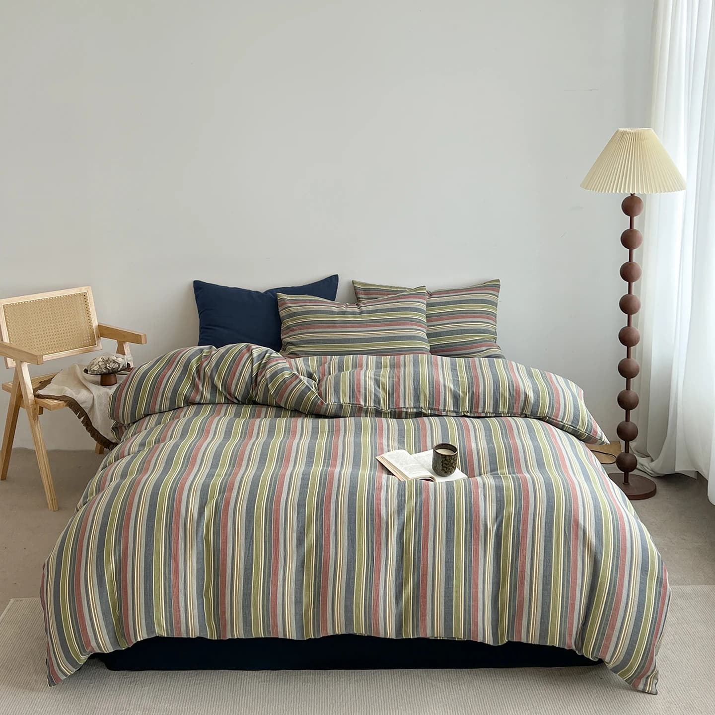 Korean Style Striped Bedding Set For Girls Boys Bed Linen Set Skin Friendly Fresh Printed Soft Duvet Cover Set Home Decorations