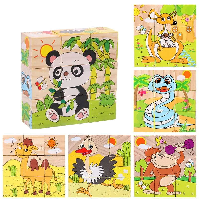Wooden Animal Cube Puzzle Blocks