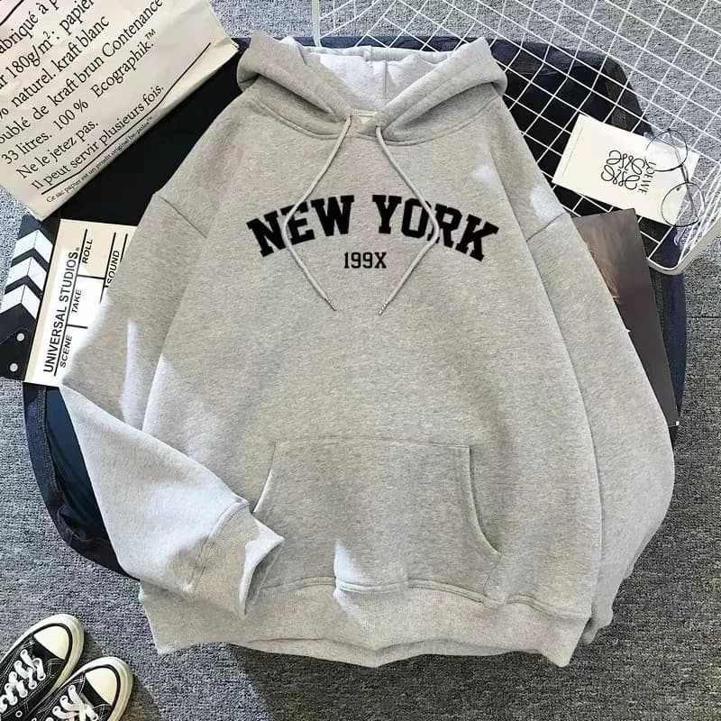 Women's Oversized Fleece Hoodie with NY Graphic