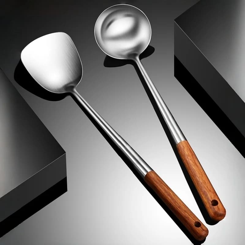Stainless Steel Fish Frying Spatula with Wood Handle
