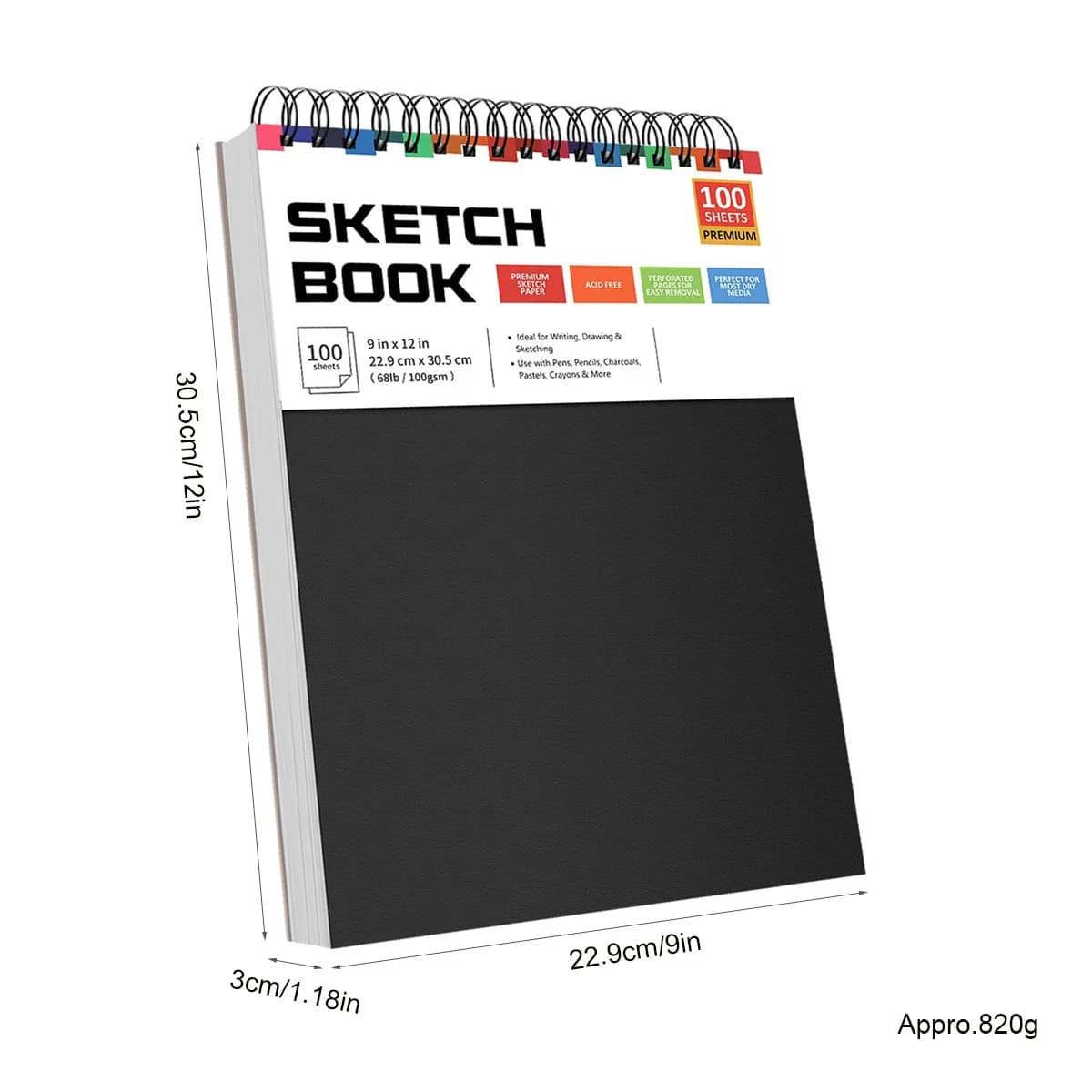 Spiral Bound Sketch Book 9x12 100 Sheets