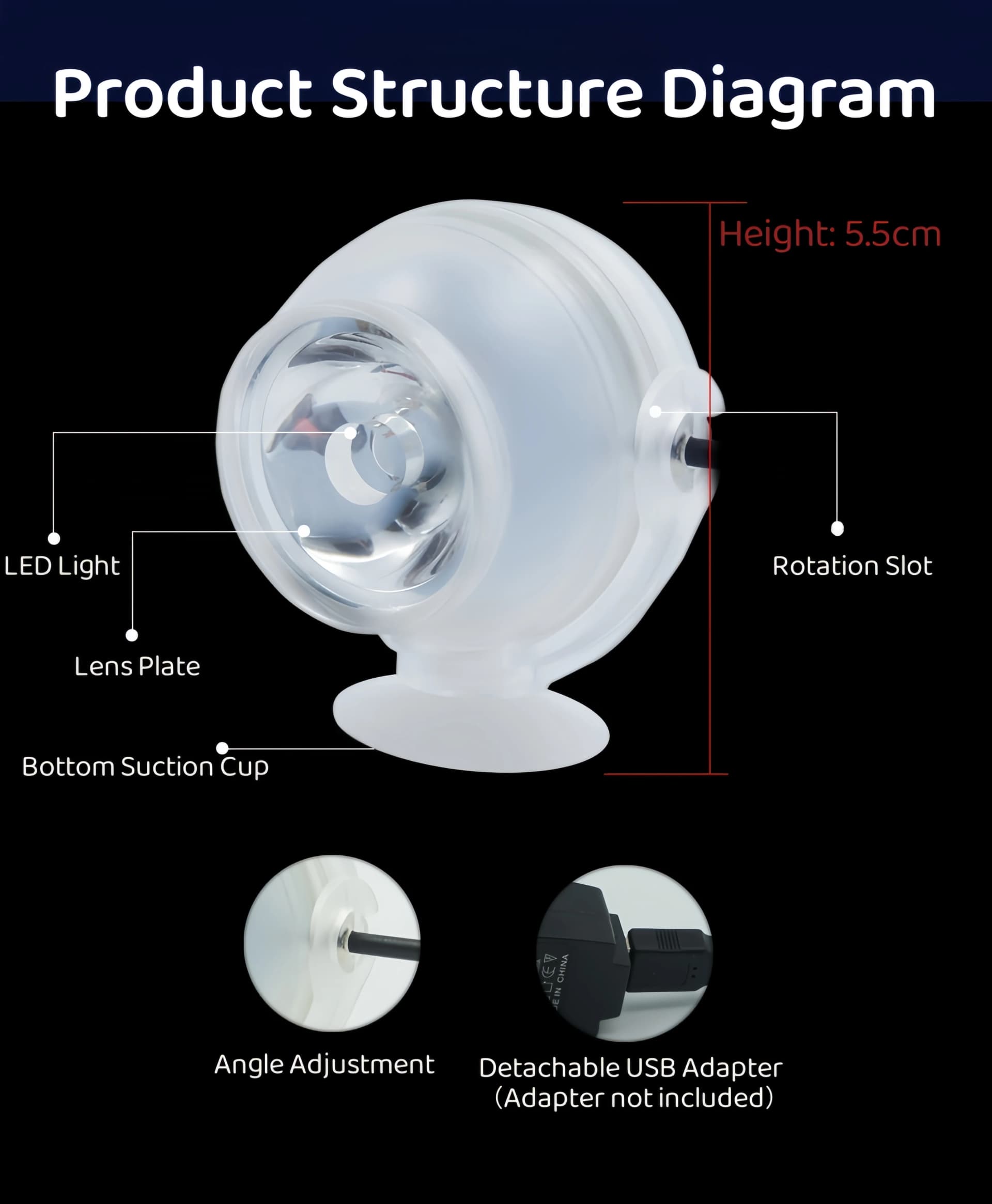 1W LED Color-Changing Aquarium Light - 360° Rotatable, Multi-Color Underwater Light for Fish Tanks & Ponds (USB Powered)
