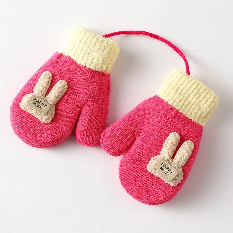 Toddler Knit Mittens with String