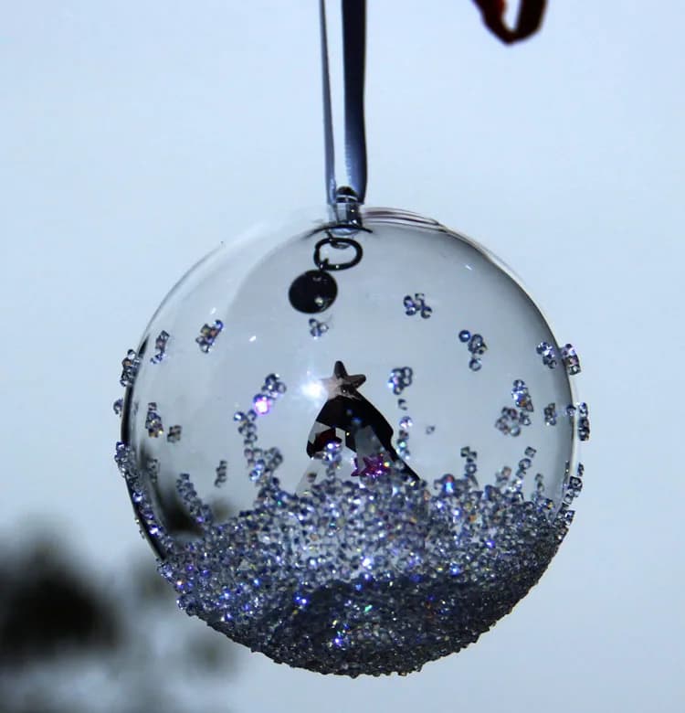 Crystal Glass Ball Ornament with Ribbon Hanger