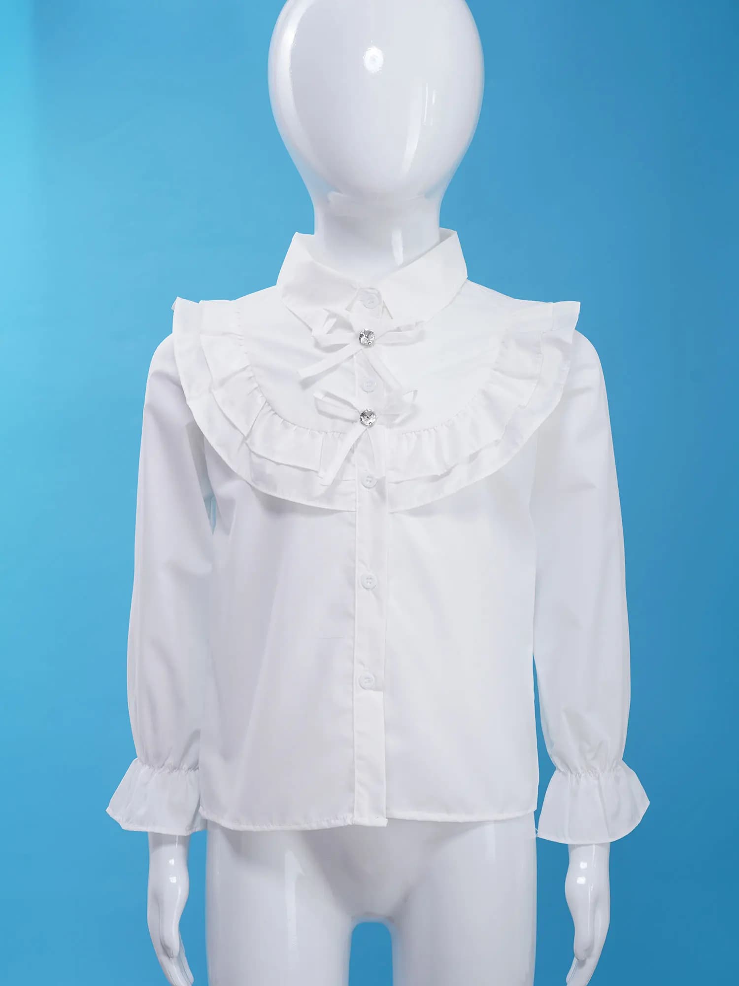 Girls White Ruffled Long Sleeve Button Down Blouse
