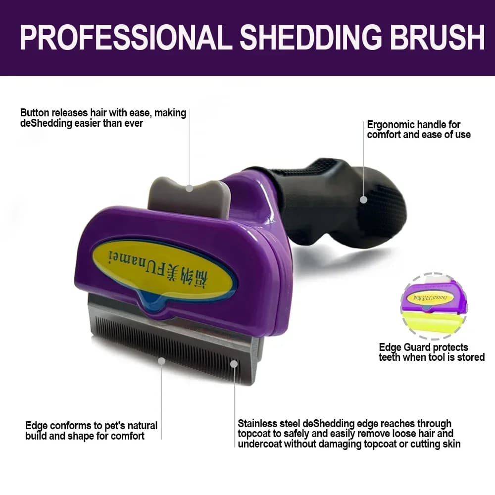 Pet Deshedding Brush with Curved Edge