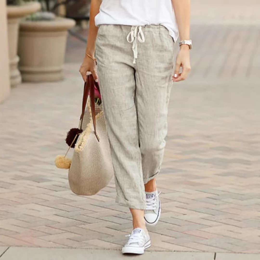 Khaki Cropped Straight Leg Pants