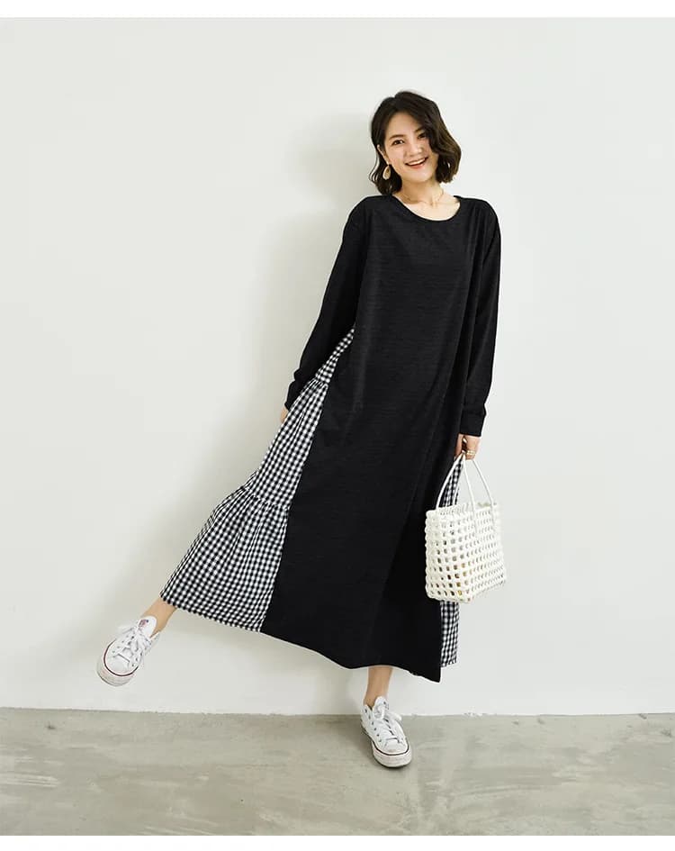 Cotton Plaid Long Sleeve Nightgown