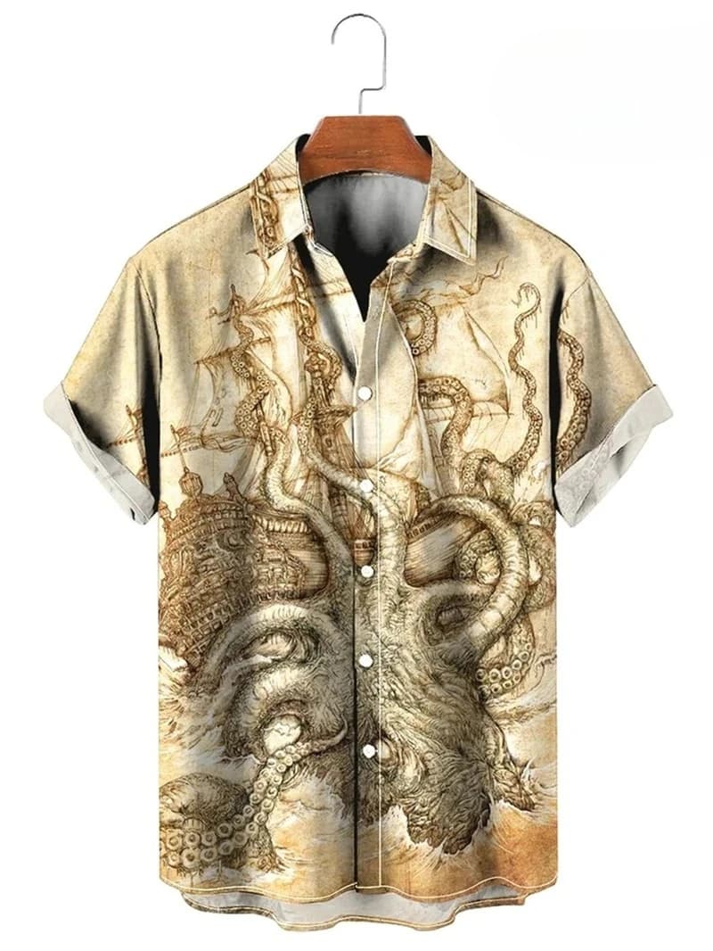 3D Map Print Hawaiian Button-Up Shirt
