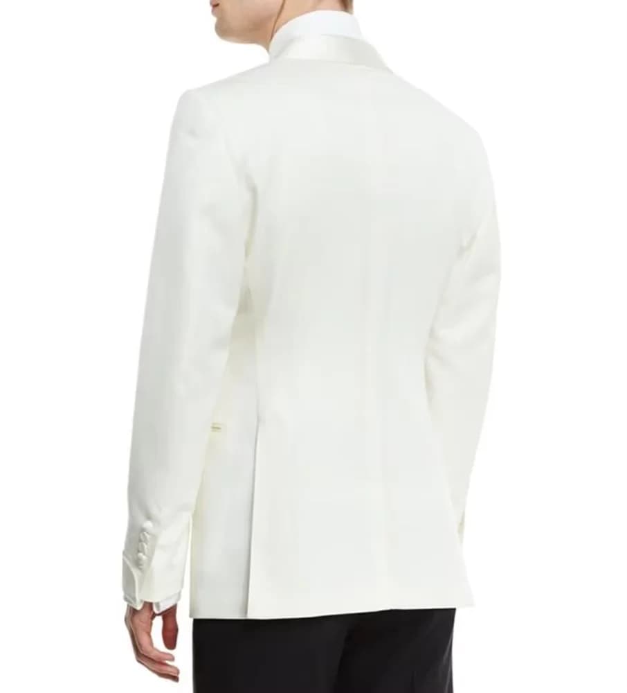 White Shawl Lapel Blazer With Black Pants