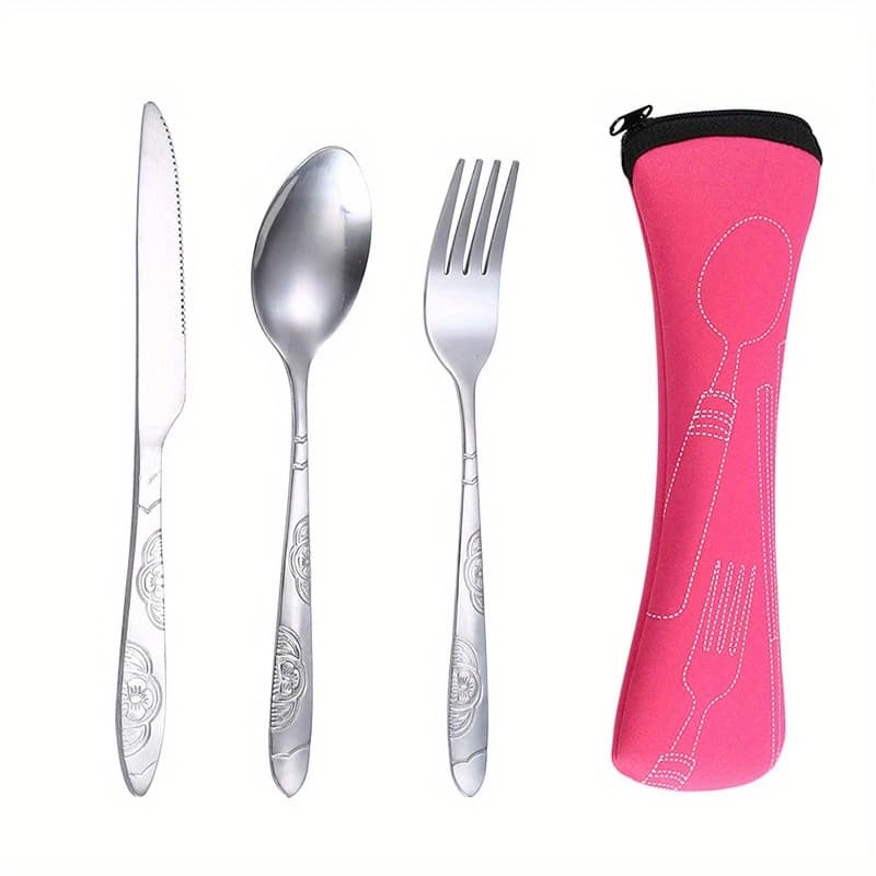 Portable Dinnerware Set with Stainless Steel Cutlery