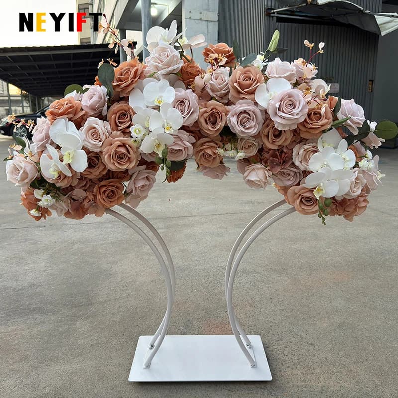 Coffee Brown Floral Arrangement Gold Arched Stand