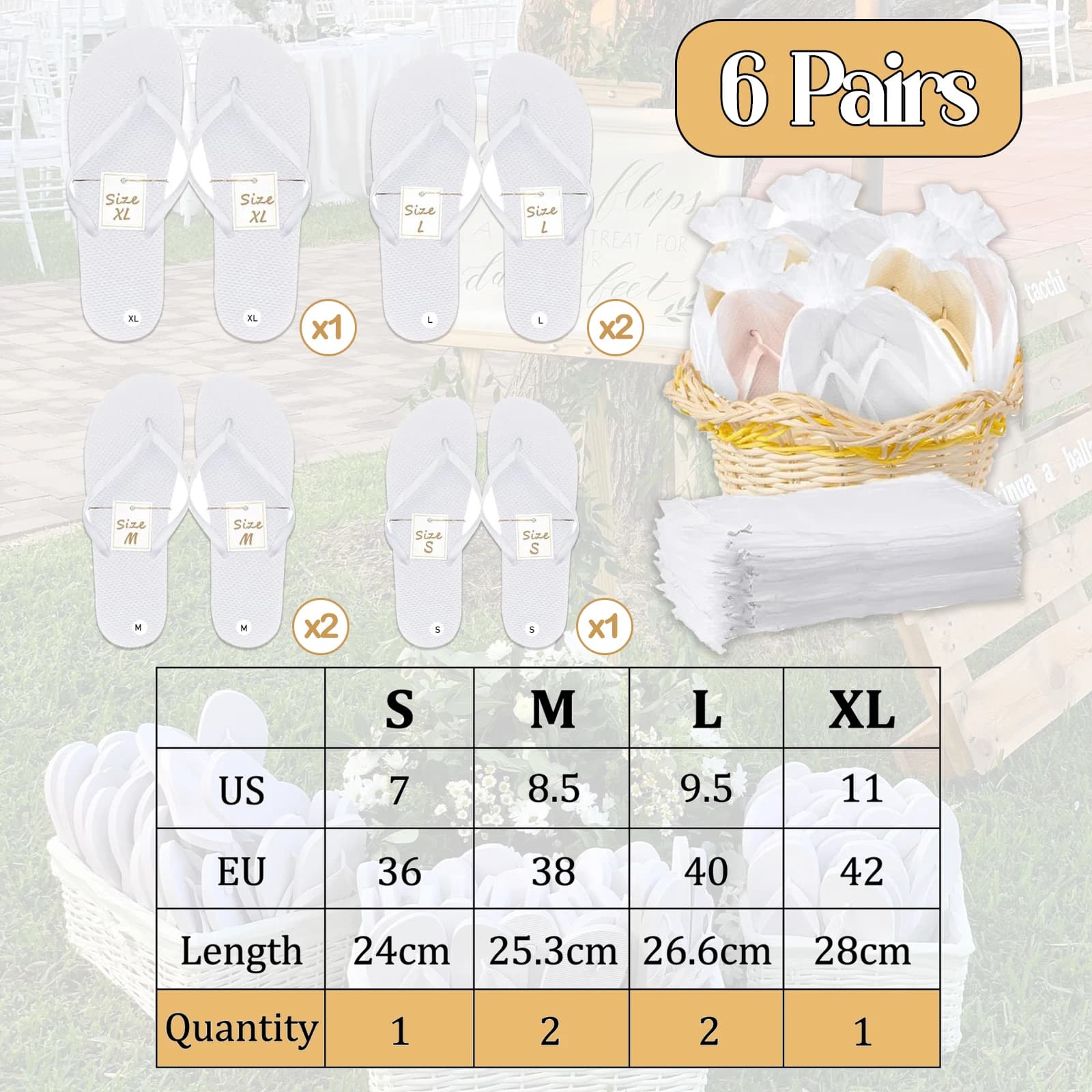 6 White with 6 bag / Mix Sizes