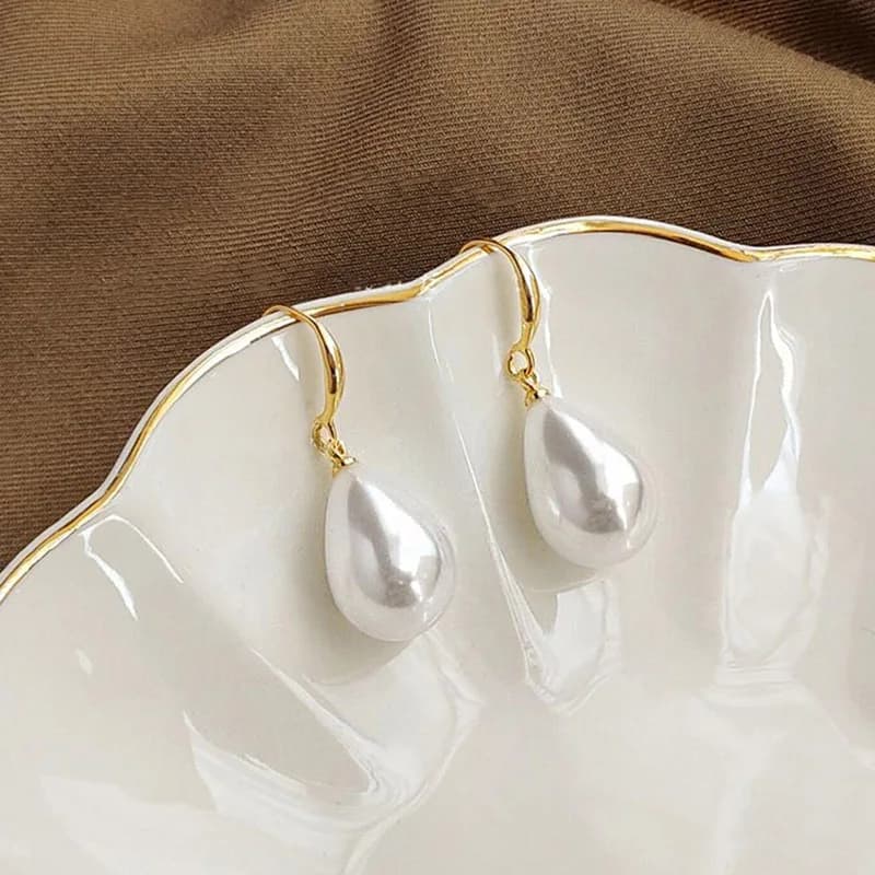 Water Drop Pearl Hook Earrings