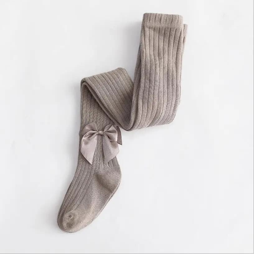 Kids Ribbed Tights With Floral Bow