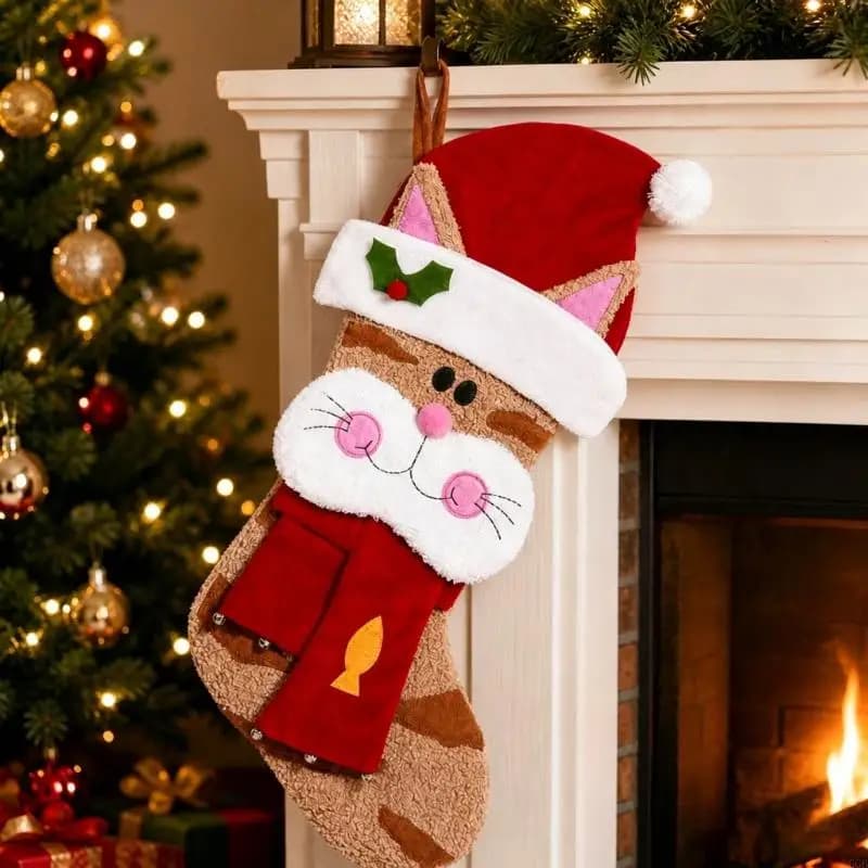Plush Holiday Cat Stocking Decoration