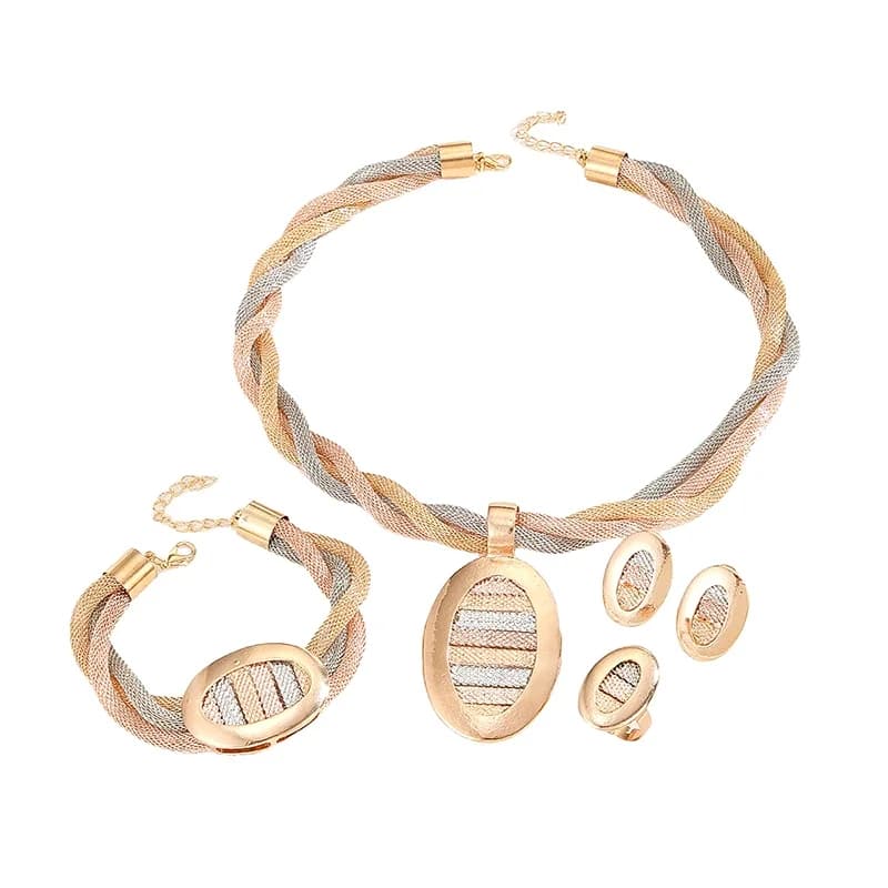 Gold Jewelry Set Ladies Necklace Bridal Wedding Luxury Jewelry Bracelet Earrings Ring