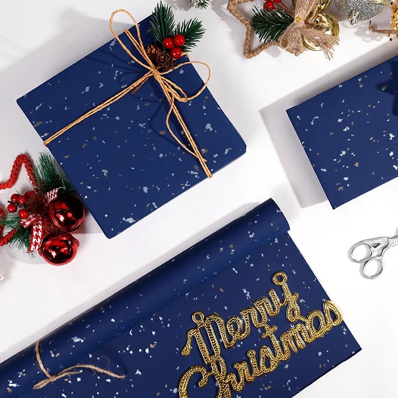 Navy Blue Gold Foil Gift Wrapping Paper Roll