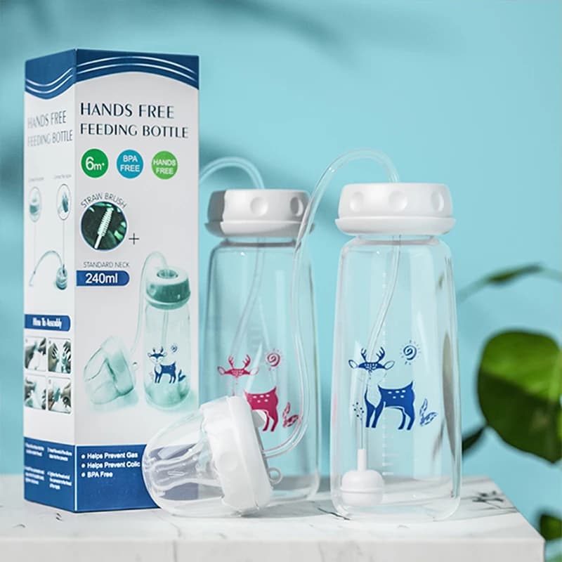BornBL 6 Month+ 8oz 240ml Hands Free PP Baby Feeding Bottle with Tube Anti-Colic Nursing System